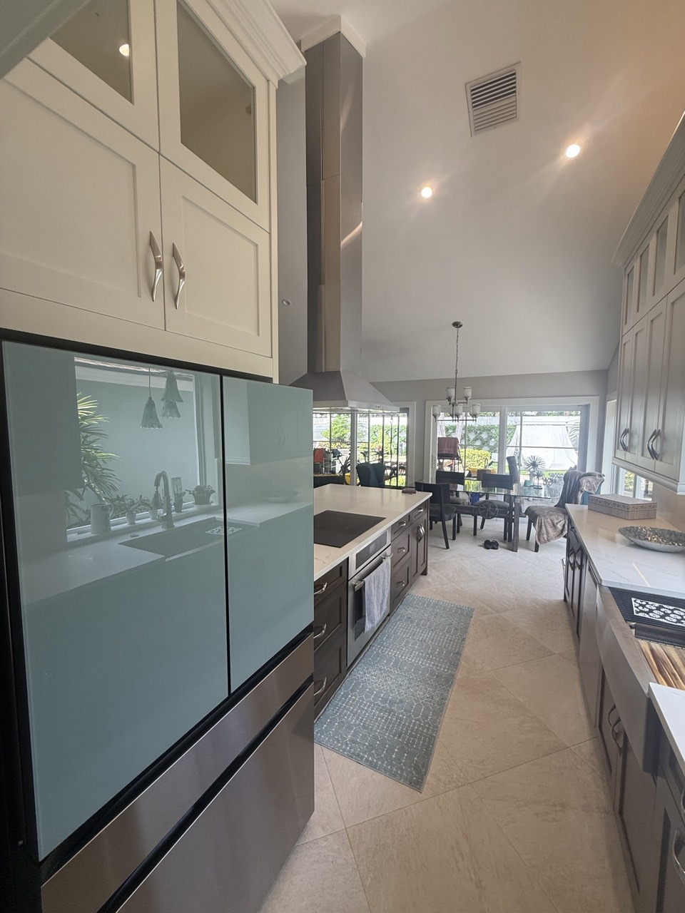 The remodelled kitchen, with custom cabinetry and Calacatta Safyra quartz counters.