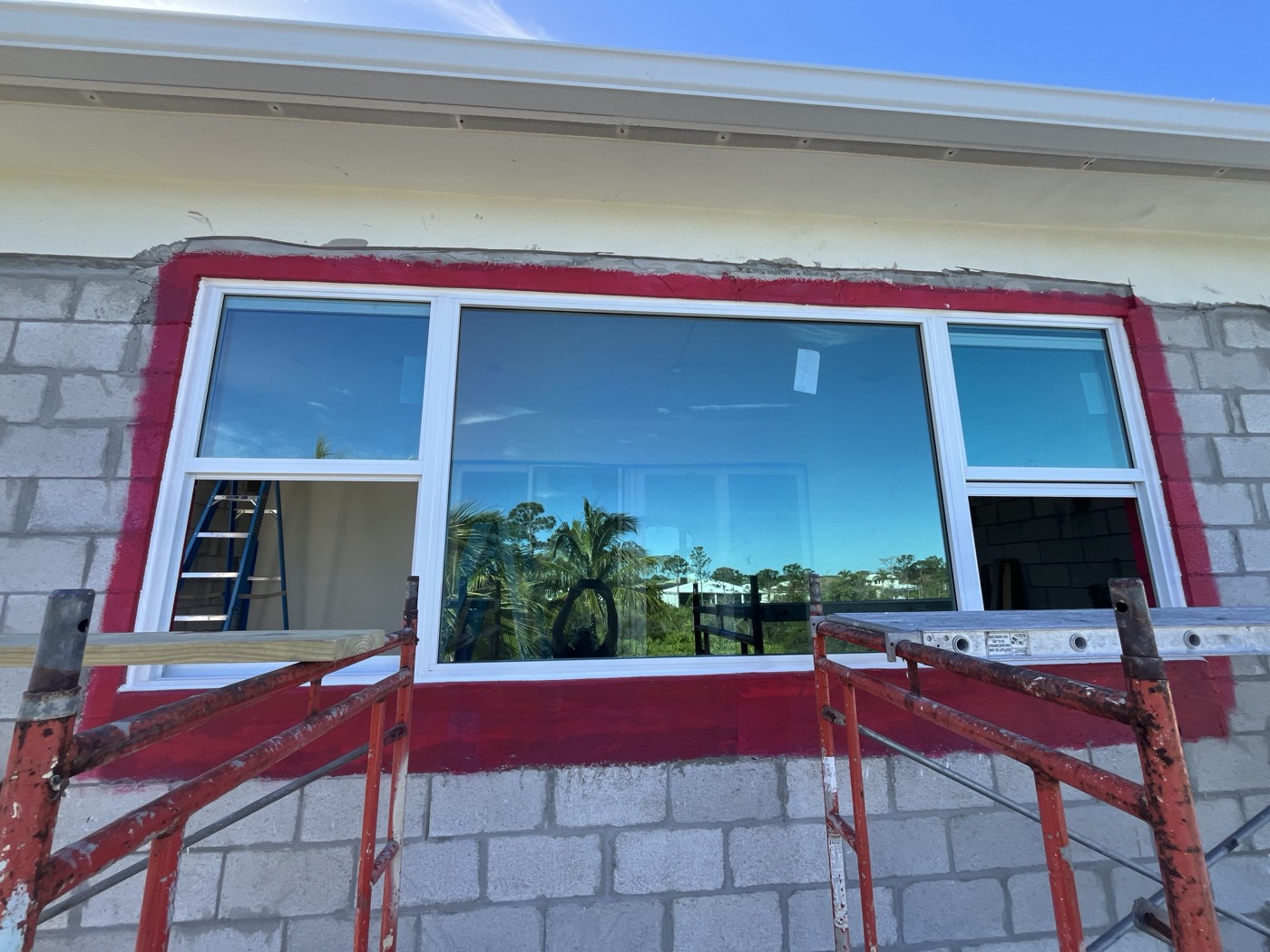 The new window set and waterproofed in the block wall, before stucco.